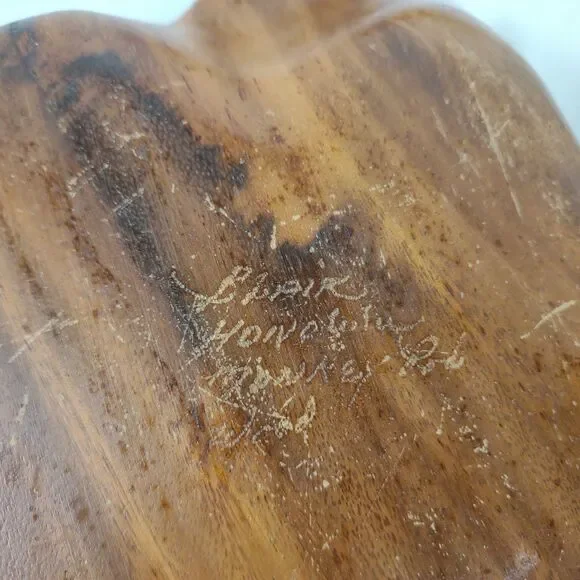 Vtg Blair Hawaii Honolulu Monkey Pod Wood Leaf Bowls 6pc Set 1960s Serving Tray
